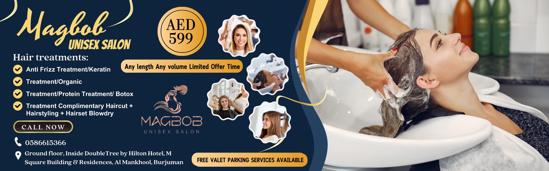 Dark Blue White Collage Hair Salon Business Banner 1920 x 600 px 2
